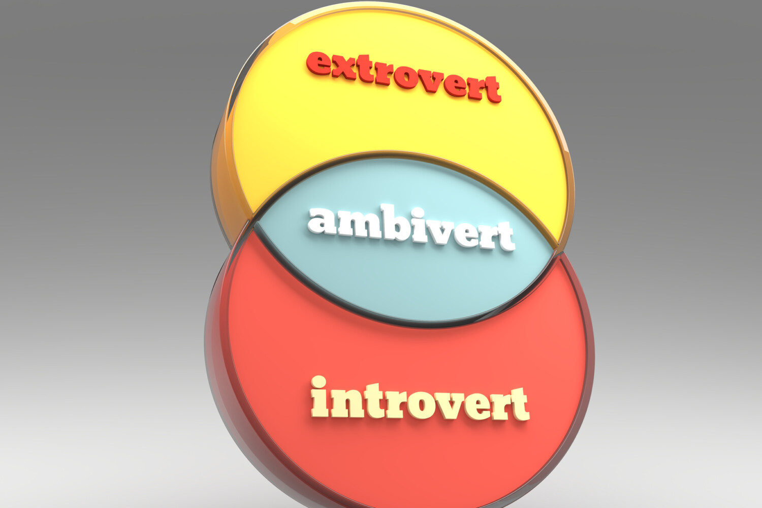 Extrovert, ambivert and introvert concept. Human psychology. 3D rendering