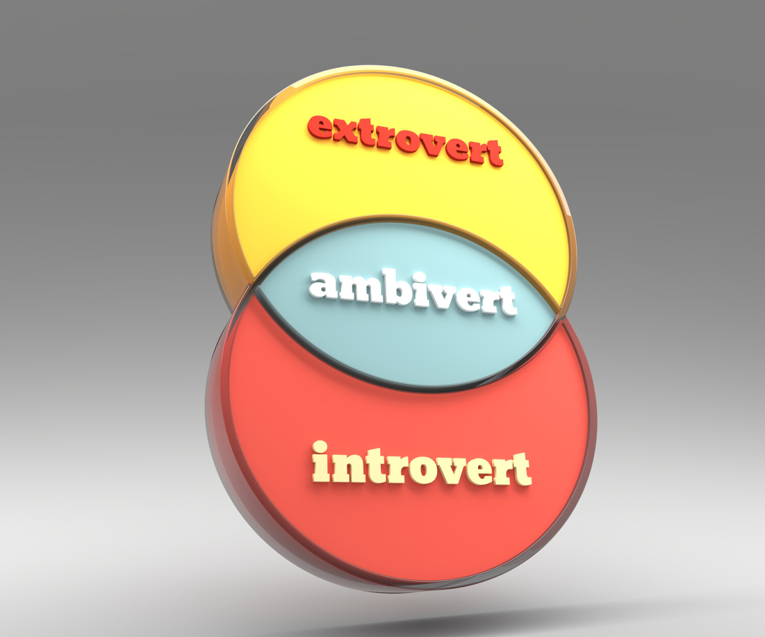 Extrovert, ambivert and introvert concept. Human psychology. 3D rendering